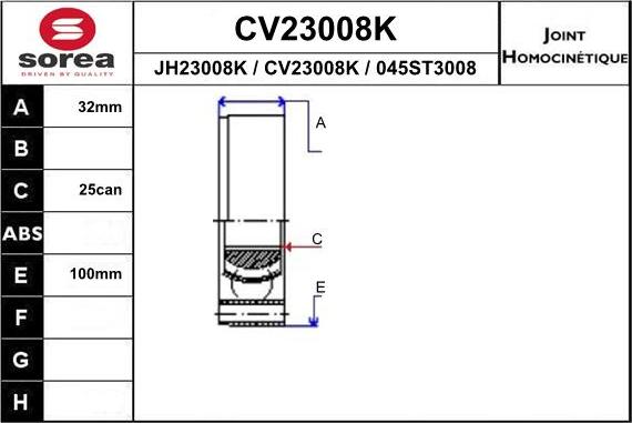 EAI CV23008K - Комплект ШРУСа, приводной вал, шарнир abcparts.ee