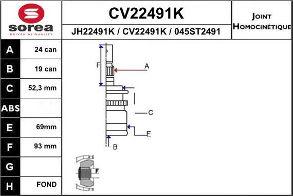 EAI CV22491K - Комплект ШРУСа, приводной вал, шарнир abcparts.ee