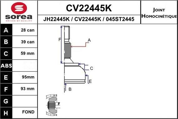 EAI CV22445K - Комплект ШРУСа, приводной вал, шарнир abcparts.ee