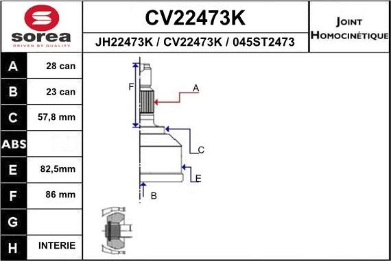 EAI CV22473K - Комплект ШРУСа, приводной вал, шарнир abcparts.ee