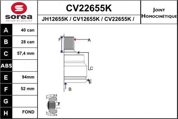 EAI CV22655K - Комплект ШРУСа, приводной вал, шарнир abcparts.ee