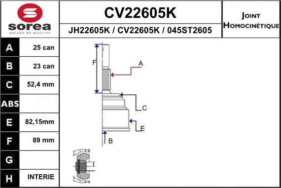 EAI CV22605K - Комплект ШРУСа, приводной вал, шарнир abcparts.ee