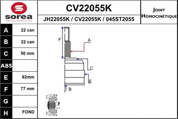 EAI CV22055K - Комплект ШРУСа, приводной вал, шарнир abcparts.ee