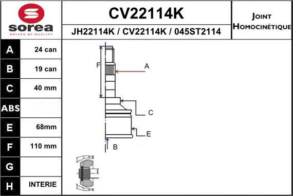 EAI CV22114K - Комплект ШРУСа, приводной вал, шарнир abcparts.ee