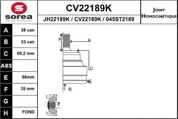 EAI CV22189K - Комплект ШРУСа, приводной вал, шарнир abcparts.ee