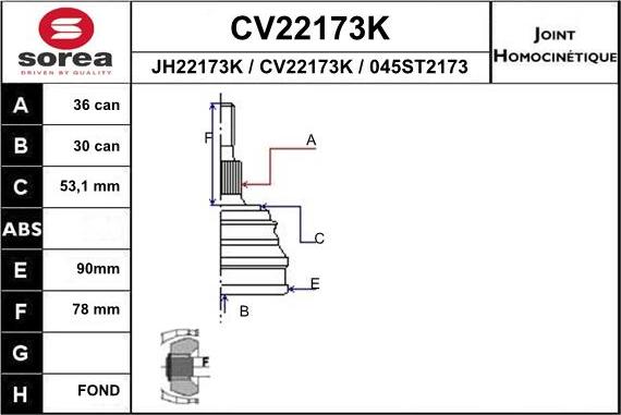 EAI CV22173K - Комплект ШРУСа, приводной вал, шарнир abcparts.ee