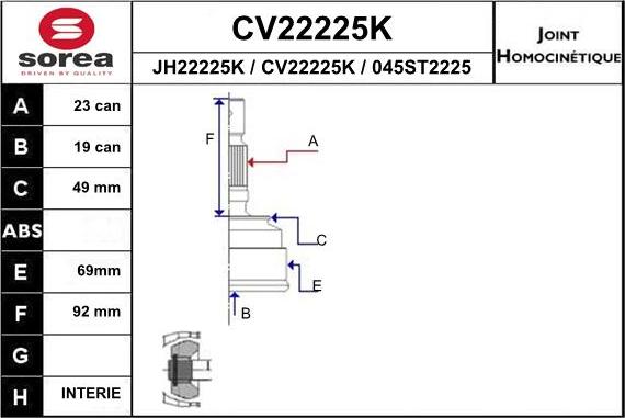 EAI CV22225K - Комплект ШРУСа, приводной вал, шарнир abcparts.ee