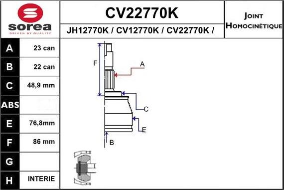 EAI CV22770K - Комплект ШРУСа, приводной вал, шарнир abcparts.ee