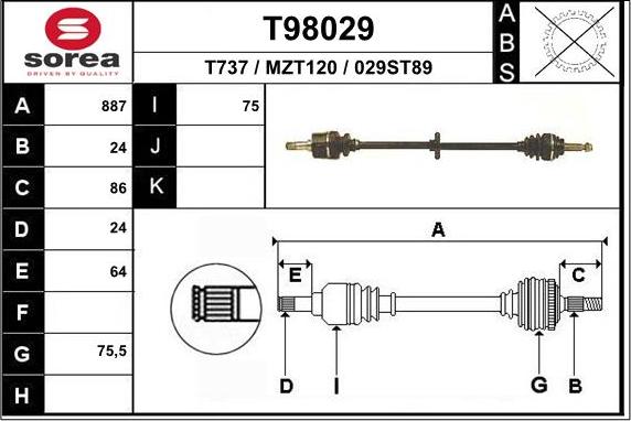 EAI T98029 - Приводной вал abcparts.ee