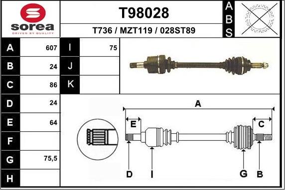 EAI T98028 - Приводной вал abcparts.ee