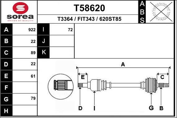 EAI T58620 - Приводной вал abcparts.ee