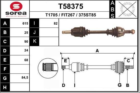 EAI T58375 - Приводной вал abcparts.ee