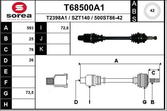 EAI T68500A1 - Приводной вал abcparts.ee