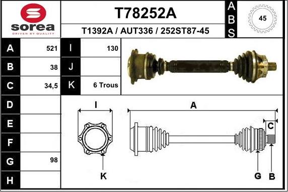 EAI T78252A - Приводной вал abcparts.ee