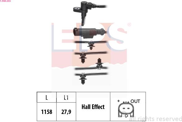 EPS 1.960.255 - ABS датчик, частота вращения колеса abcparts.ee