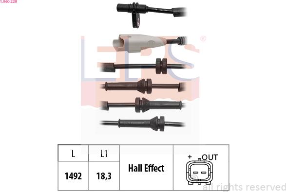 EPS 1.960.229 - ABS датчик, частота вращения колеса abcparts.ee