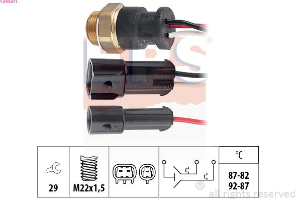 EPS 1.850.611 - Термовыключатель, вентилятор радиатора / кондиционера abcparts.ee