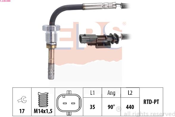 EPS 1.220.088 - Датчик, температура выхлопных газов abcparts.ee