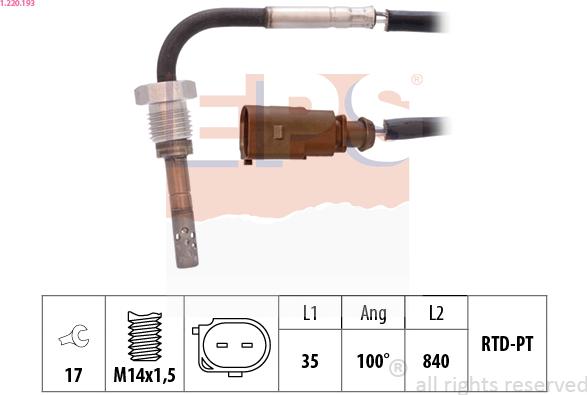 EPS 1.220.193 - Датчик, температура выхлопных газов abcparts.ee