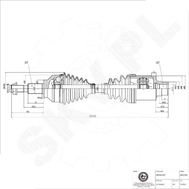 Esen SKV 40SKV332 - Приводной вал abcparts.ee