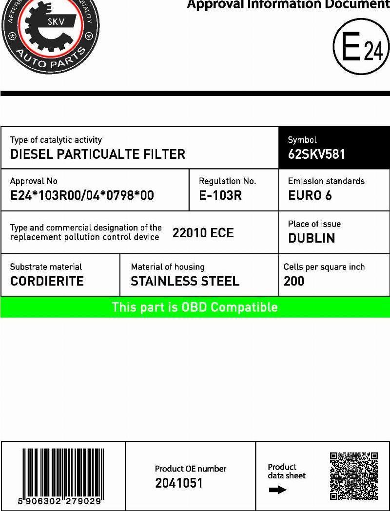 Esen SKV 62SKV581 - Сажевый / частичный фильтр, система выхлопа ОГ abcparts.ee