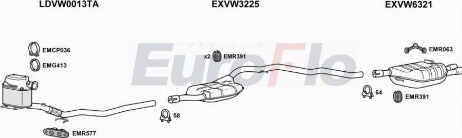EuroFlo VWPAS20D 0316LHD - Система выпуска ОГ abcparts.ee