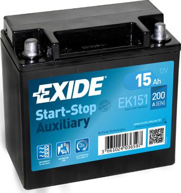 Exide EK151 - Стартерная аккумуляторная батарея, АКБ abcparts.ee