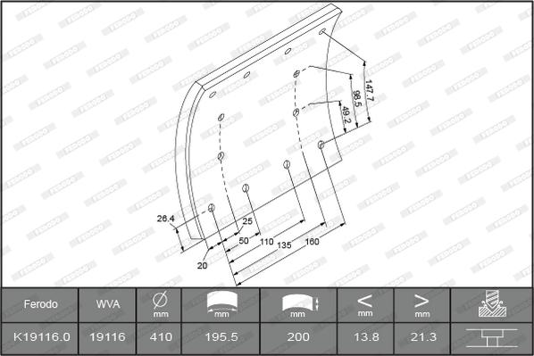 Ferodo K19116.0-F3653 - Комплект тормозных башмаков, барабанные тормоза abcparts.ee