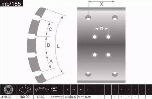FRAS-LE MB/185-X - Тормозные накладки, барабанный тормоз abcparts.ee