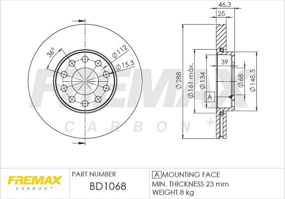 FREMAX BD-1068 - Тормозной диск abcparts.ee