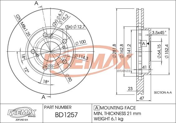 FREMAX BD-1257 - Тормозной диск abcparts.ee