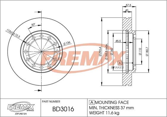 FREMAX BD-3016 - Тормозной диск abcparts.ee