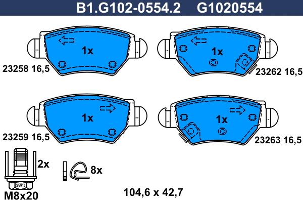 Galfer B1.G102-0554.2 - Тормозные колодки, дисковые, комплект abcparts.ee