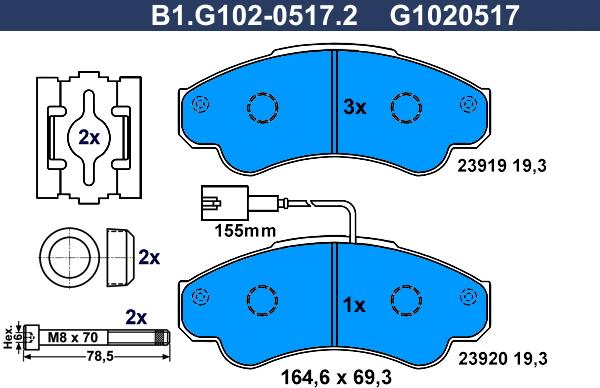 Galfer B1.G102-0517.2 - Тормозные колодки, дисковые, комплект abcparts.ee