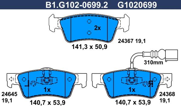 Galfer B1.G102-0699.2 - Тормозные колодки, дисковые, комплект abcparts.ee