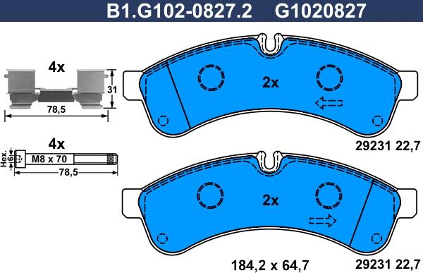 Galfer B1.G102-0827.2 - Тормозные колодки, дисковые, комплект abcparts.ee