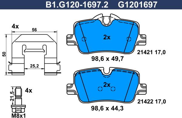Galfer B1.G120-1697.2 - Тормозные колодки, дисковые, комплект abcparts.ee