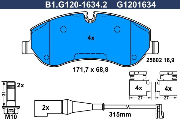 Galfer B1.G120-1634.2 - Тормозные колодки, дисковые, комплект abcparts.ee