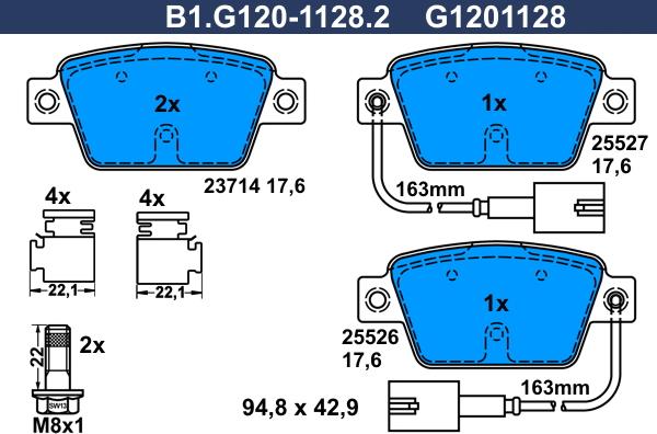Galfer B1.G120-1128.2 - Тормозные колодки, дисковые, комплект abcparts.ee