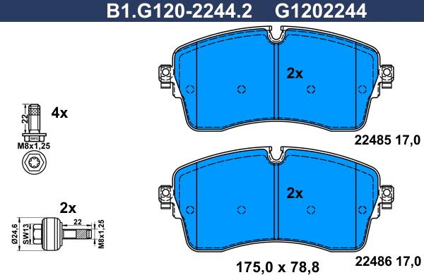 Galfer B1.G120-2244.2 - Тормозные колодки, дисковые, комплект abcparts.ee