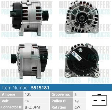 Hoffer H5515181 - Генератор abcparts.ee
