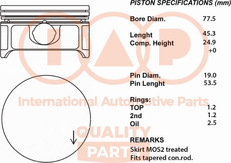 IAP QUALITY PARTS 100-51003 - Поршень abcparts.ee