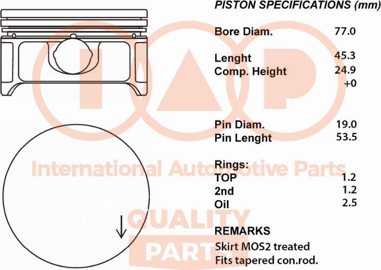 IAP QUALITY PARTS 100-51002 - Поршень abcparts.ee