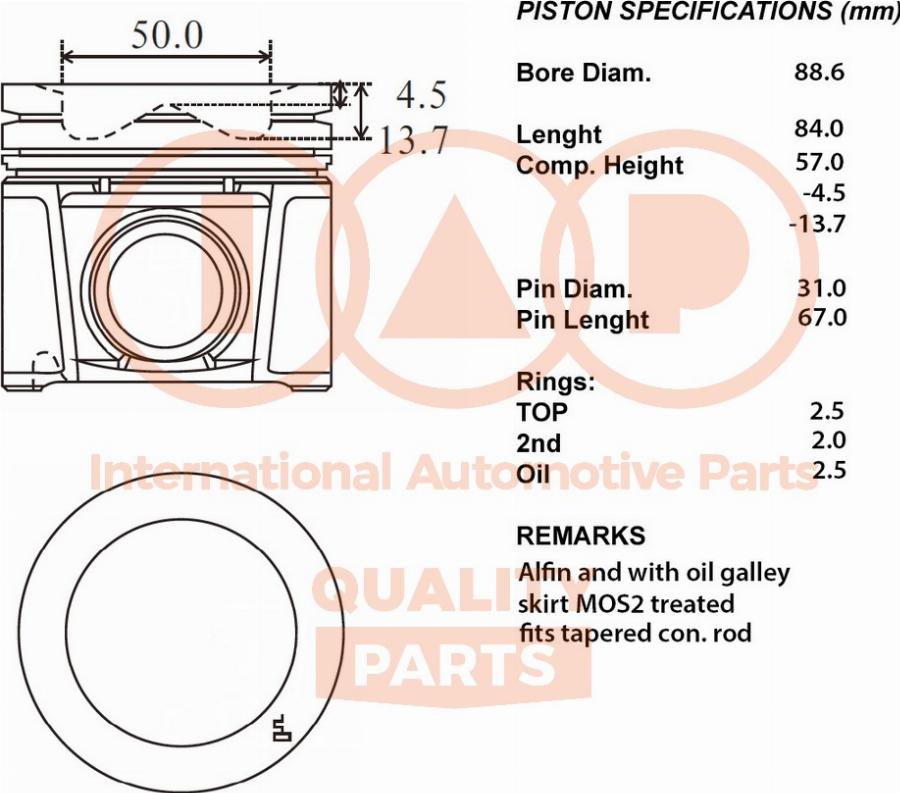 IAP QUALITY PARTS 100-08035 - Поршень abcparts.ee