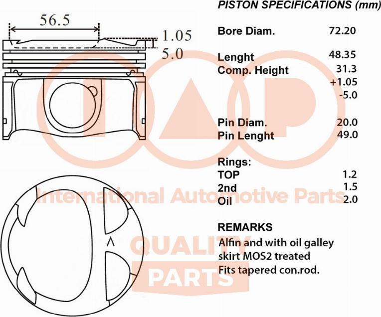 IAP QUALITY PARTS 100-13116 - Поршень abcparts.ee