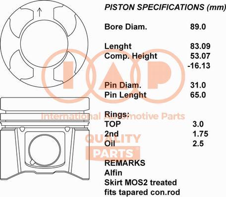 IAP QUALITY PARTS 100-13170 - Поршень abcparts.ee