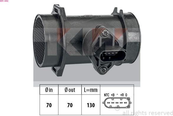 KW 491 442 - Датчик потока, массы воздуха abcparts.ee