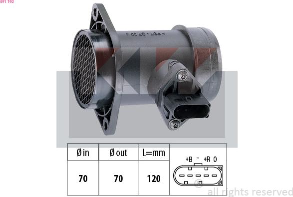 KW 491 192 - Датчик потока, массы воздуха abcparts.ee