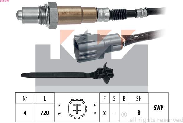 KW 498 539 - Лямбда-зонд, датчик кислорода abcparts.ee