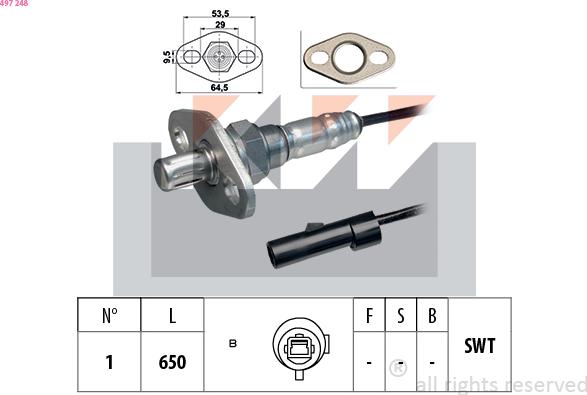 KW 497 248 - Лямбда-зонд, датчик кислорода abcparts.ee